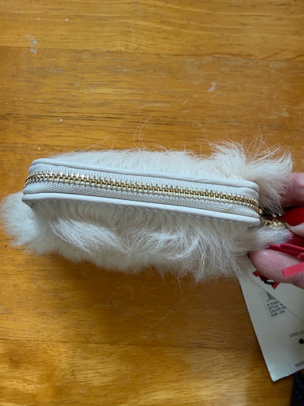 UGG Tessie real Fur Coin purse Pouch /key fob with Red Tassel - Picture 6 of 11